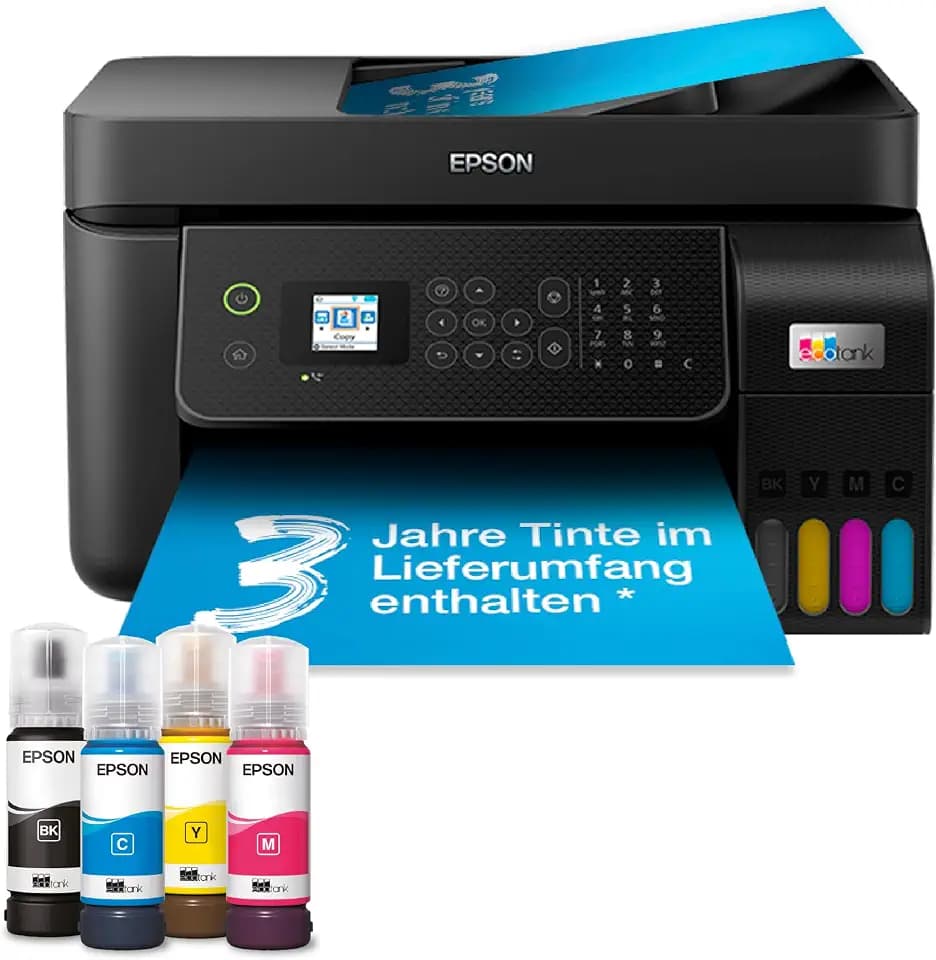 Epson EcoTank ET-4800 Tintentankdrucker | für Zuhause & kleine Büros | WLAN & Ethernet| A4 | Drucken, Kopieren, Scannen, Faxen | 3.7cm LCD-Display Bildschirm | ADF | inkl. Tinte für bis zu 3 Jahre