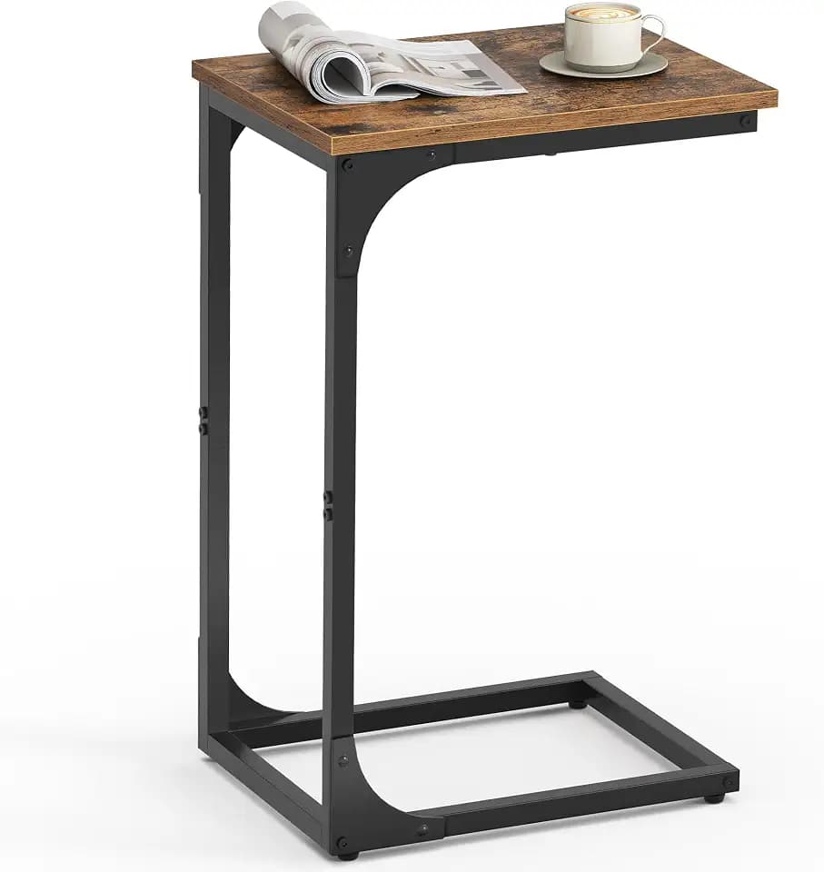 VASAGLE C-Shaped End Table, Small Sofa Side Table with Metal Frame