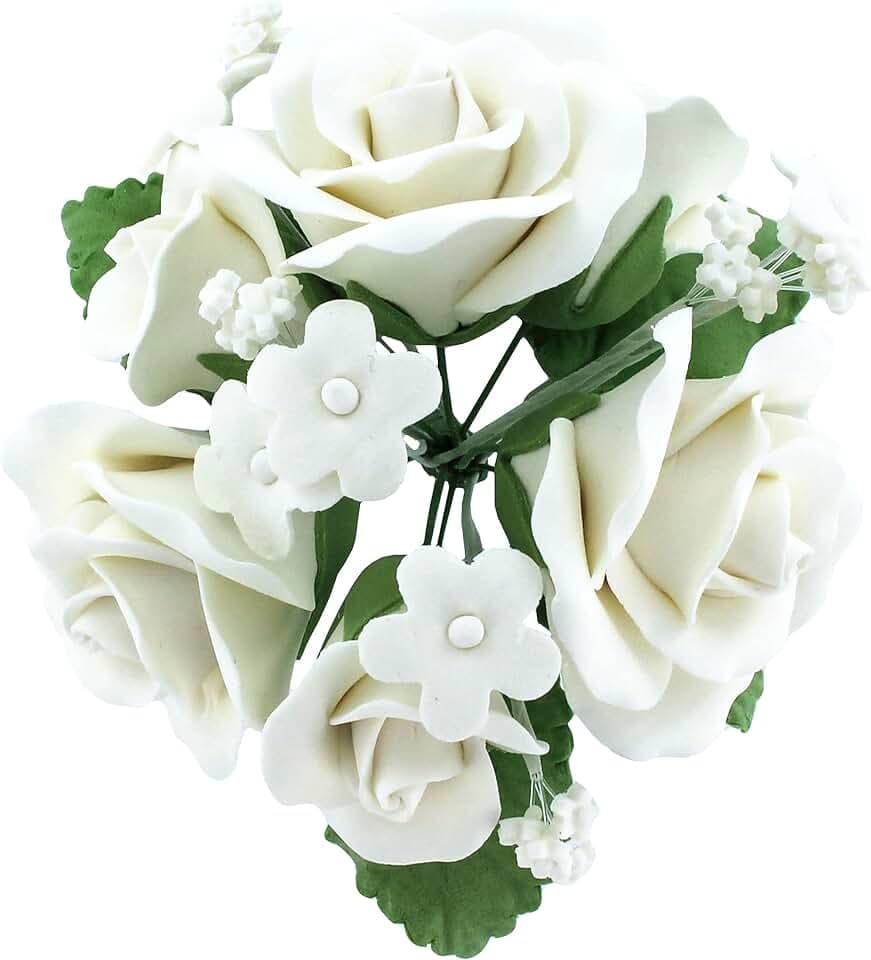 Global Sugar Art 1-Count White Rose Bouquet, White Rose Cake Topper