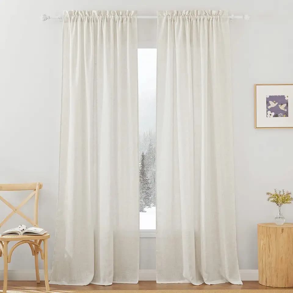RYB HOME Linen Sheer Curtains 95 inches Long for Living Room