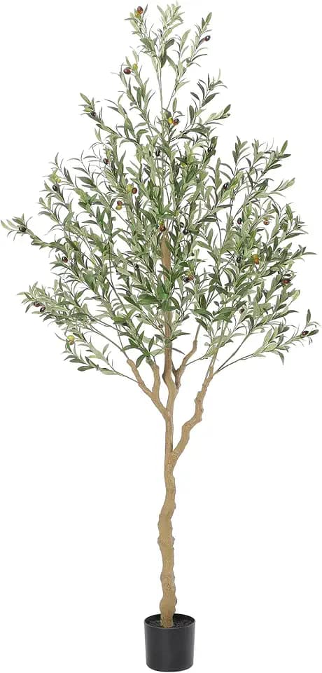 Nafresh Tall Faux Olive Tree,7ft(84in) Realistic Potted Silk Artificial Indoor with Green Leaves and Big Fruits for Home Office Living Room Bedroom Stairs Foyer Decor.