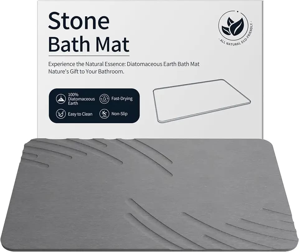 Stone Bath Mat Diatomaceous Earth Shower Mat Non Slip Super Absorbent Grey