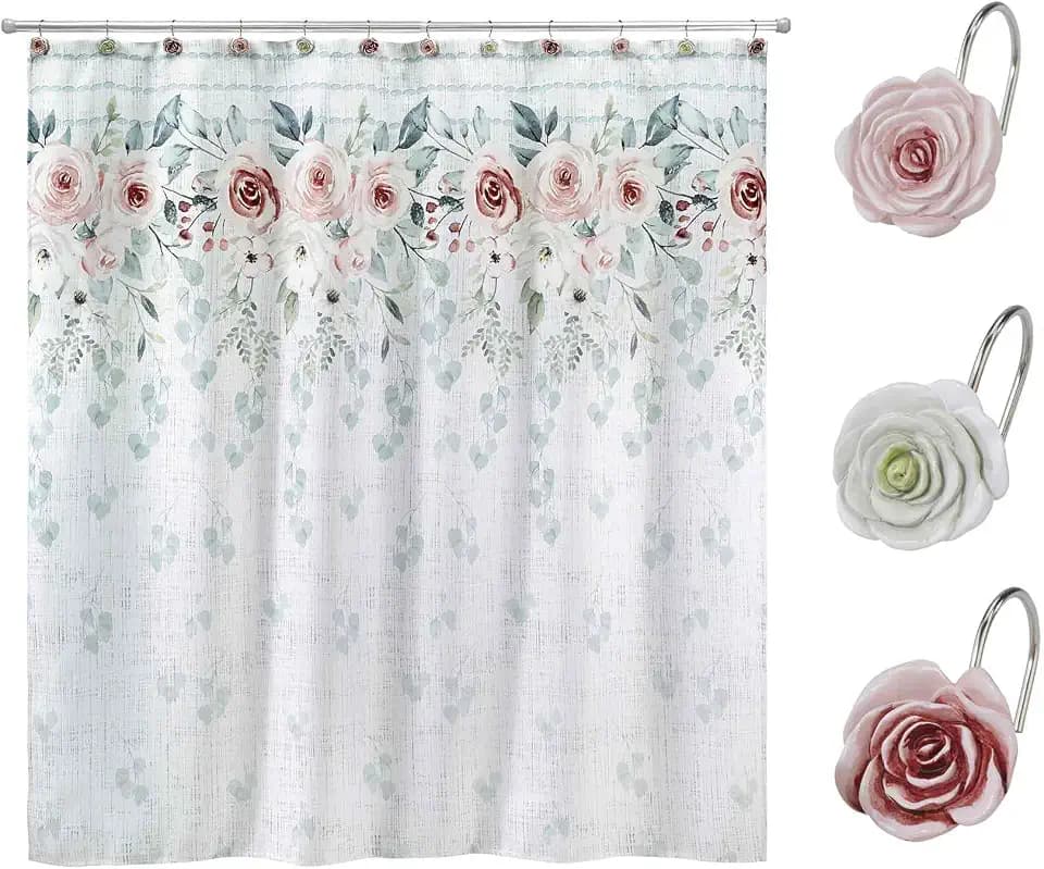 Avanti Linens - Shower Set, Fabric Curtain 72x72 with 12 Hooks
