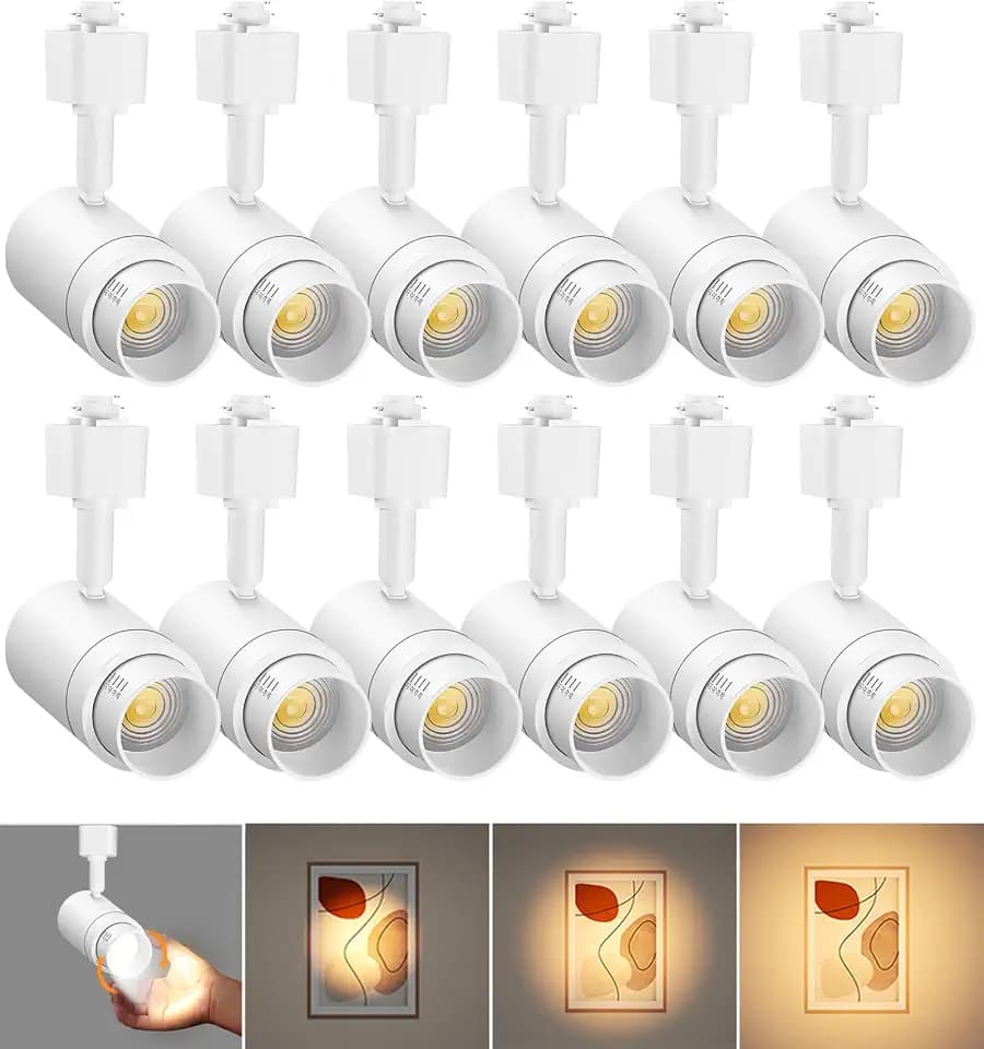 Zoomable LED Track Lighting Heads H Type, 3000K 12W White 12 Pack