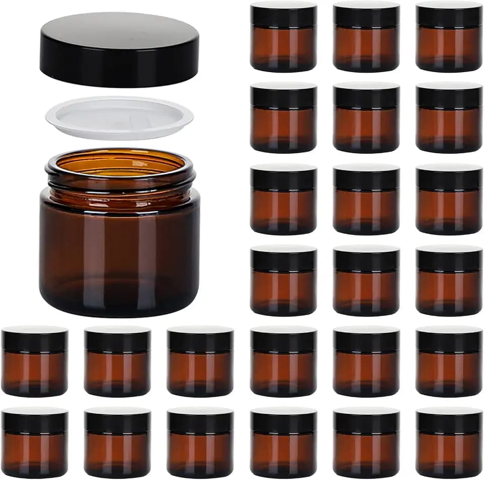 2oz Jars with Lids, Hoa Kinh 24 Pack Amber Cosmetic Glass Jars with Lids