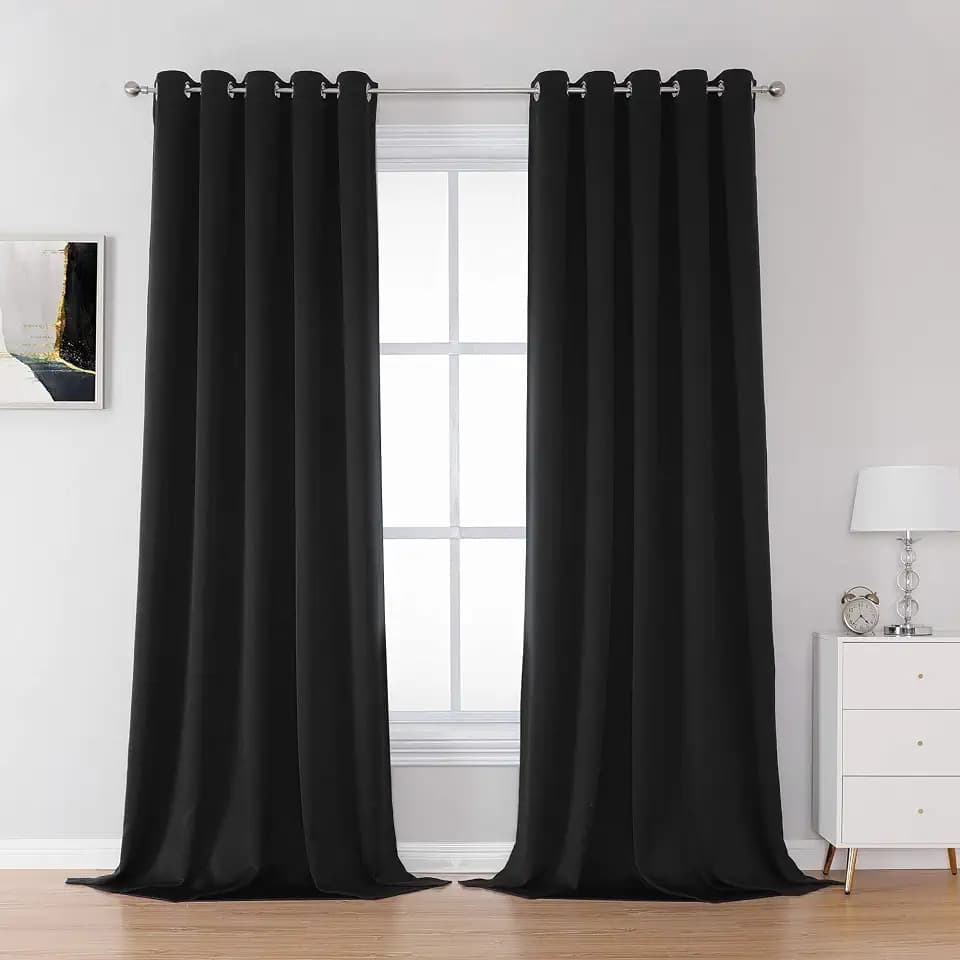 DUALIFE Black Out Curtains 9 ft (60 Inches by 108 Inch Length,Black,2 Panels Burg) Extra Long Grommet Blackout Heat Blocking Blinds Shades Bedroom Curtains for Hall/Dining Room