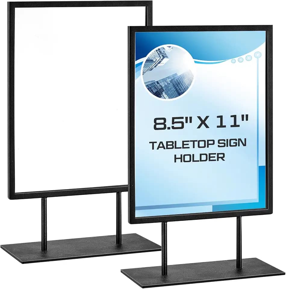 Zhengmy 1 Pack Tabletop Metal Sign Holder, 8.5"x11" - Portrait, Black