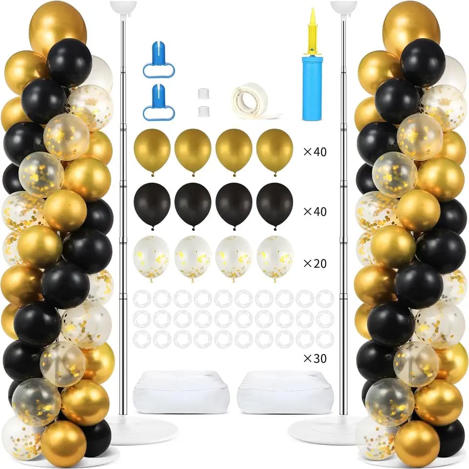 ZOIIWA 2 Sets Balloon Column Stand Kit Balloon Tower with Bases(Black Gold)
