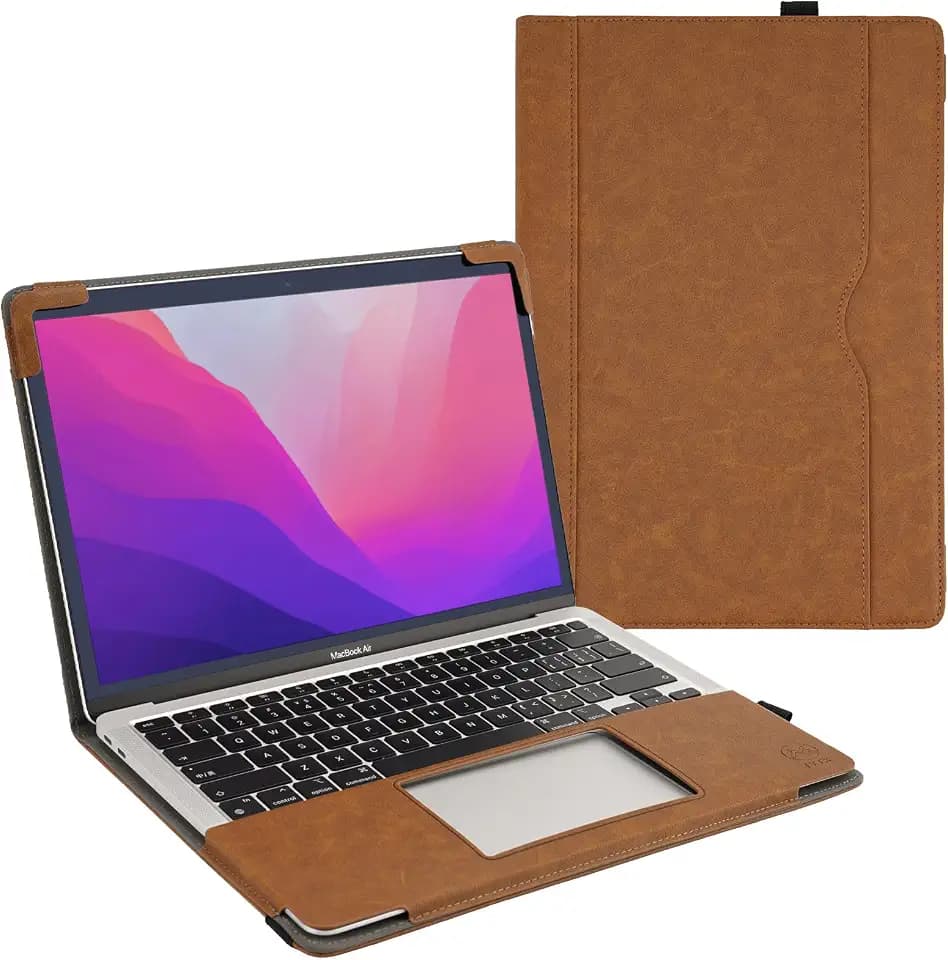 TYTX PU Leder Hülle Kompatibel mit MacBook Air 13,6 Zoll M5 M4 M3 M2 (2026-2022) A3449 A3240 A3113 A2681, Schützende Buchhülle mit weichem Innenfutter für MacBook Air 13, Braun