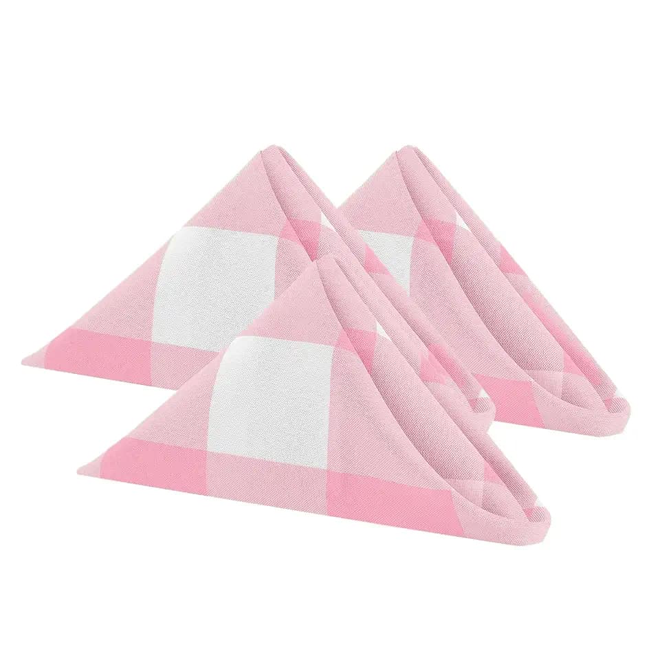 Buffalo Plaid Table Napkins Set of 12 Checkered Cloth Napkins 17x17 inch Washable Dinner Gingham Pattern Napkins Soft Napkins for Wedding Party Dining Banquet(Pink and White)