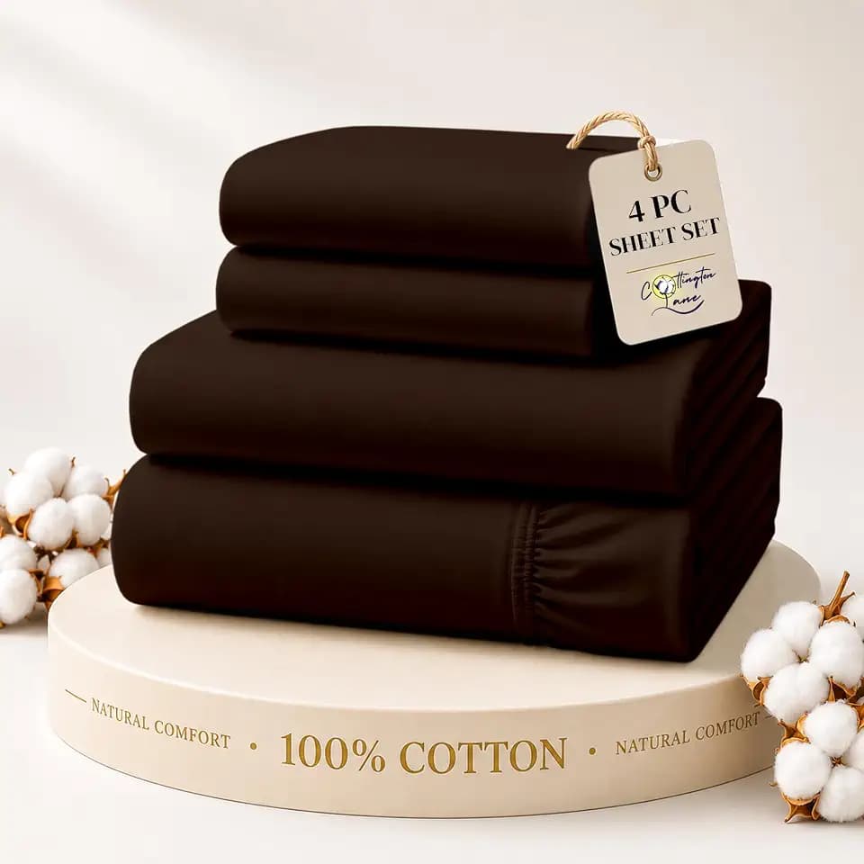 Cottington Lane Dorm Twin XL Sheets, 4 PC 100% Cotton, 16" Deep, Chocolate