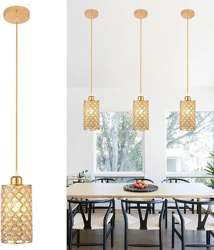 1 Light Gold Chandelier Crystal Long Pendant Light Fixtures