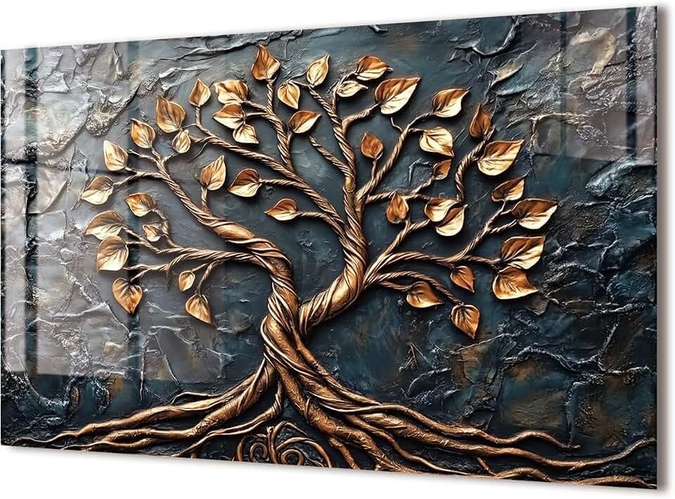 fzxwyishu Tempered Glass Backsplash for Kitchen Behind Stove,Tree of Life