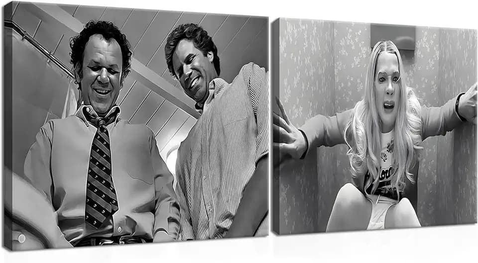 Framed Funny Movie Bathroom Canvas Wall Art Set of 2 – Black and White Vintage Comedy Movies Wall Decor, Humor White Chicks Posters Prints for Bathroom Toilet Humour Signs – 12X16in