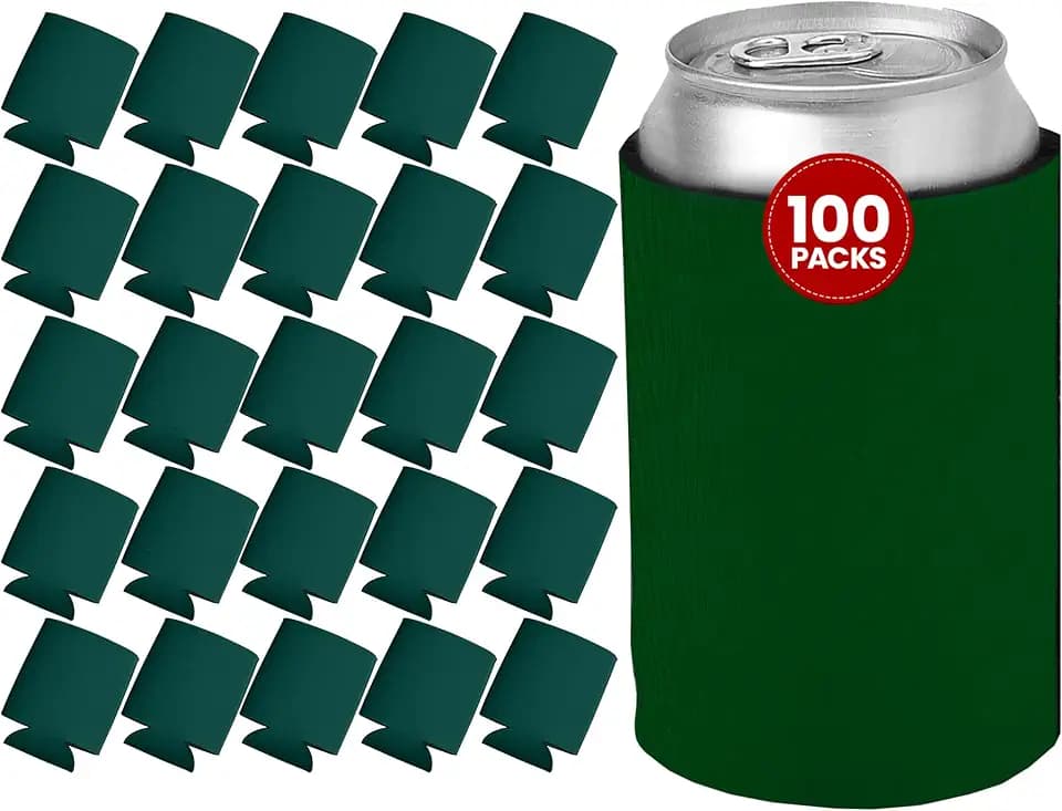 100 Ct of Kan-Tastic Can Cooler & Holder – Green – Soft, Flexible Foam Keeps Beer, Soda, Water Cool & Fresh – Great for Custom Designs for DIY Projects, Events, Company Promotions