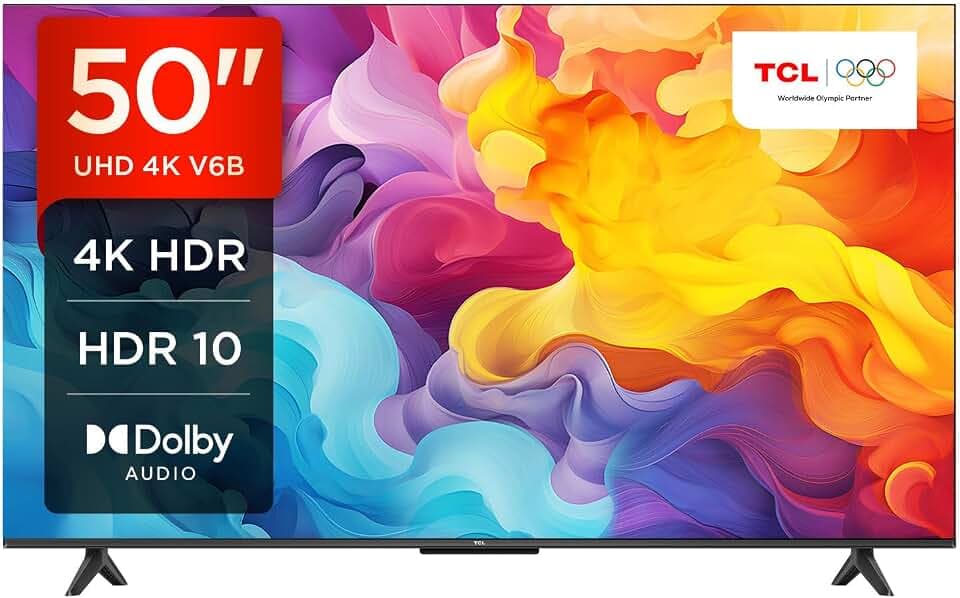 TCL 50V6B 50 Zoll, 4K Ultra HD, HDR TV, Smart TV unterstützt von Google TV (Dolby Audio, Motion Clarity, Sprachsteuerung, Kompatibel mit Google Assistant, Chromecast eingebaut