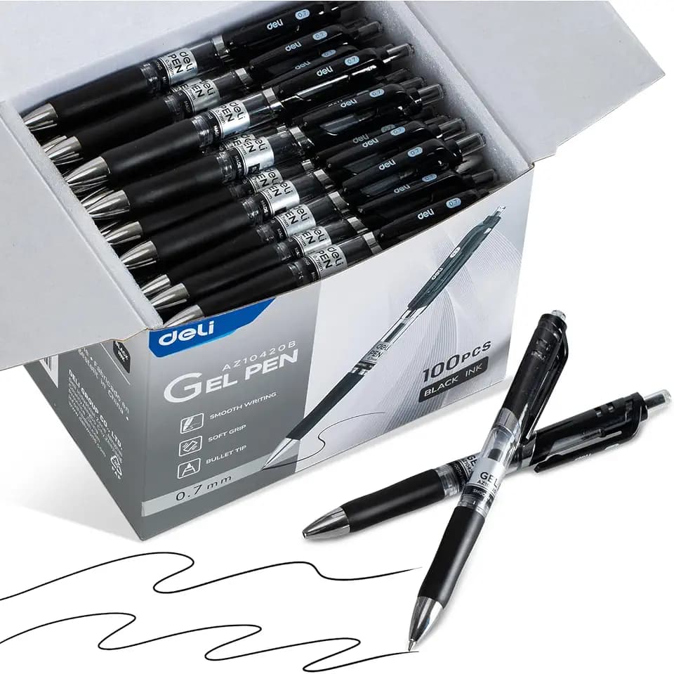 deli Gel Pens, 100 Pcs Retractable Pens Black Ink, Medium Point Pen 0.7mm