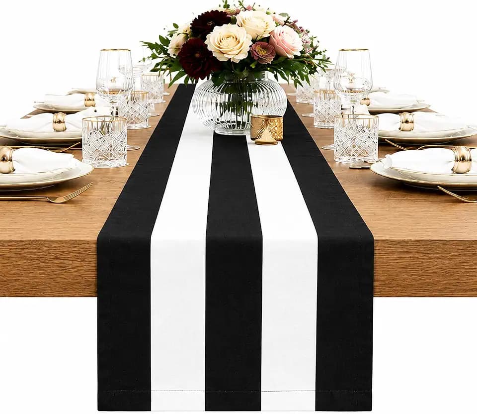 Letjolt Black and White Striped Table Runner 12 x 108 Inches