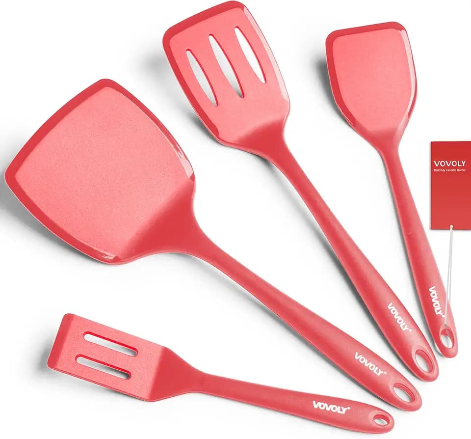 Silicone Spatula Set, 600°F Heat Resistant Kitchen Utensils, 4-Pcs, Red
