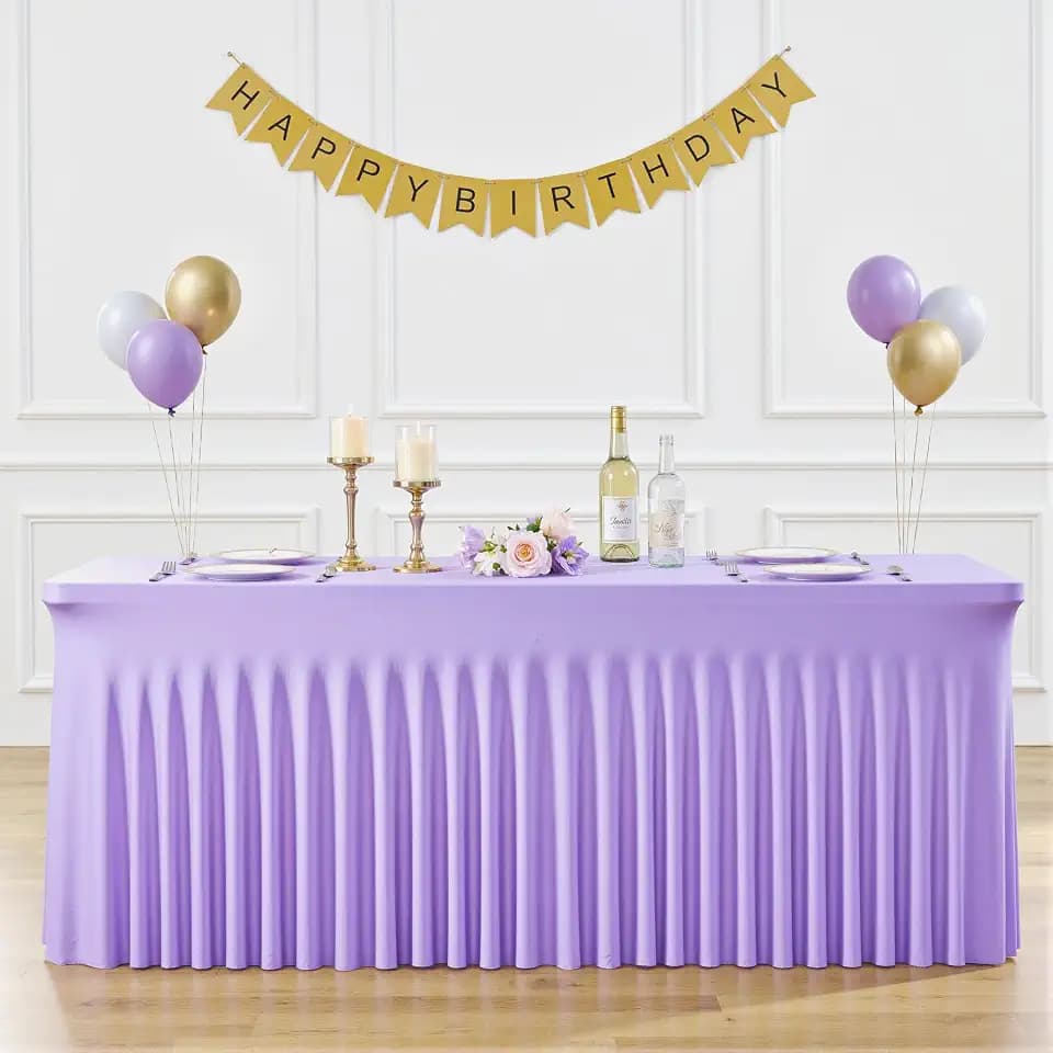 6ft Lavender Spandex Table Cloths for Rectangle Tables Wrinkle Free Light Purple Tablecloth Rectangle Stretch Fitted Lilac Table Cover with Skirt for Birthday Party Wedding Banquet Baby Shower Buffet