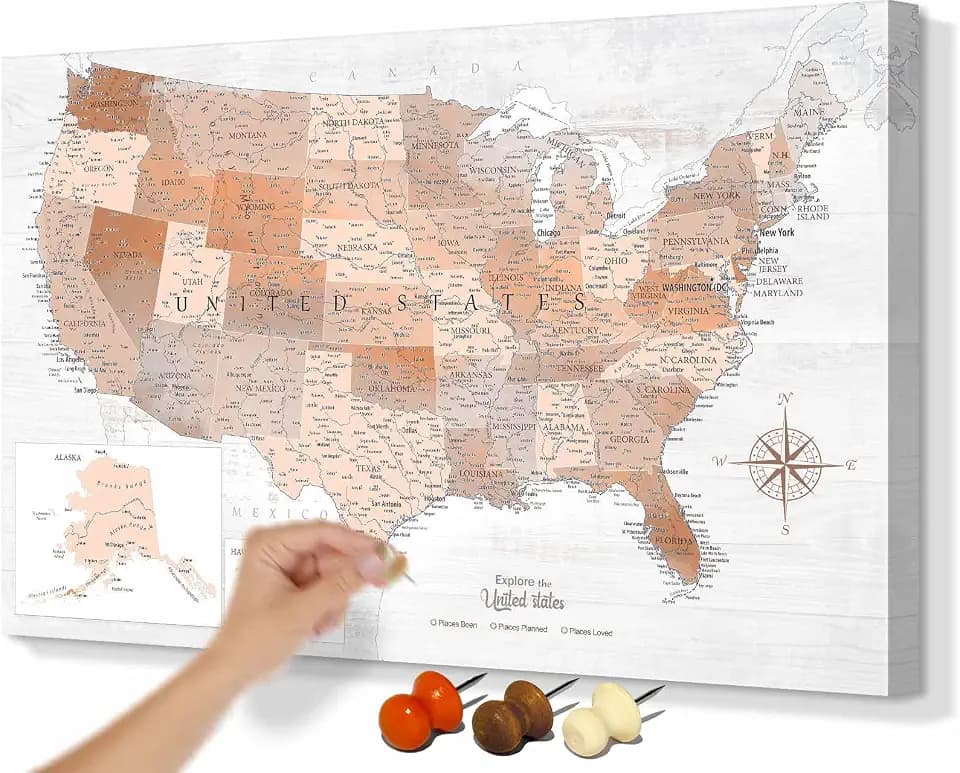 Wall Art Office Large Map of the United States for Travel Tracking