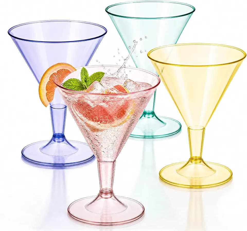 Liacere 24 Pack Colored Plastic Cocktail Glasses - 6.25oz Disposable Martini Glasses - Plastic Margarita Glasses - Perfect for Wedding & Birthday & Summer Party
