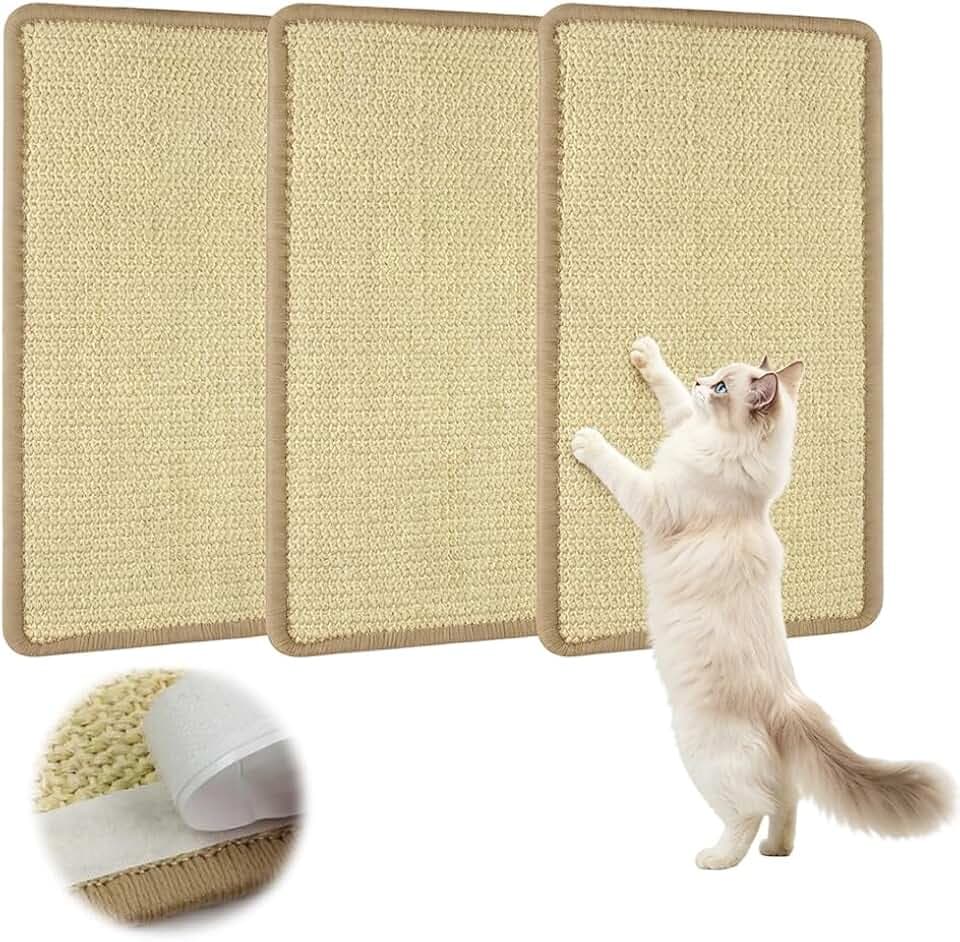 3 Stück Kratzmatte Katze, 40 X 20 cm Selbstklebend Kratzbrett Wand Katzen Mit Klettband,Katzen Kratzteppich Katzenkratzbretter Für Katzen,Kratzbretter KatzeSisal Für Schützt Möbe Sofas Teppiche