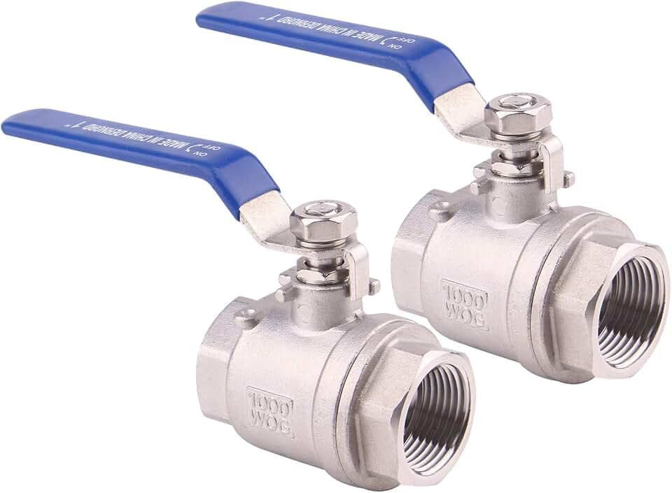 DERNORD Ball Valve Stainless Steel 304 1" NPT Heavy Duty for Water, Oil, and Gas with Blue Locking Handles (Pack of 2)