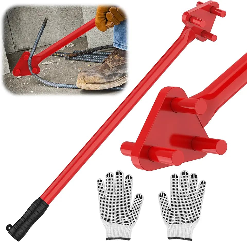 Manual Rebar Bender for 5/8" Bars - Hand Operated Metal Bending Tool with Reverse Head, Ideal for Flat Steel and Steel Rods, Red