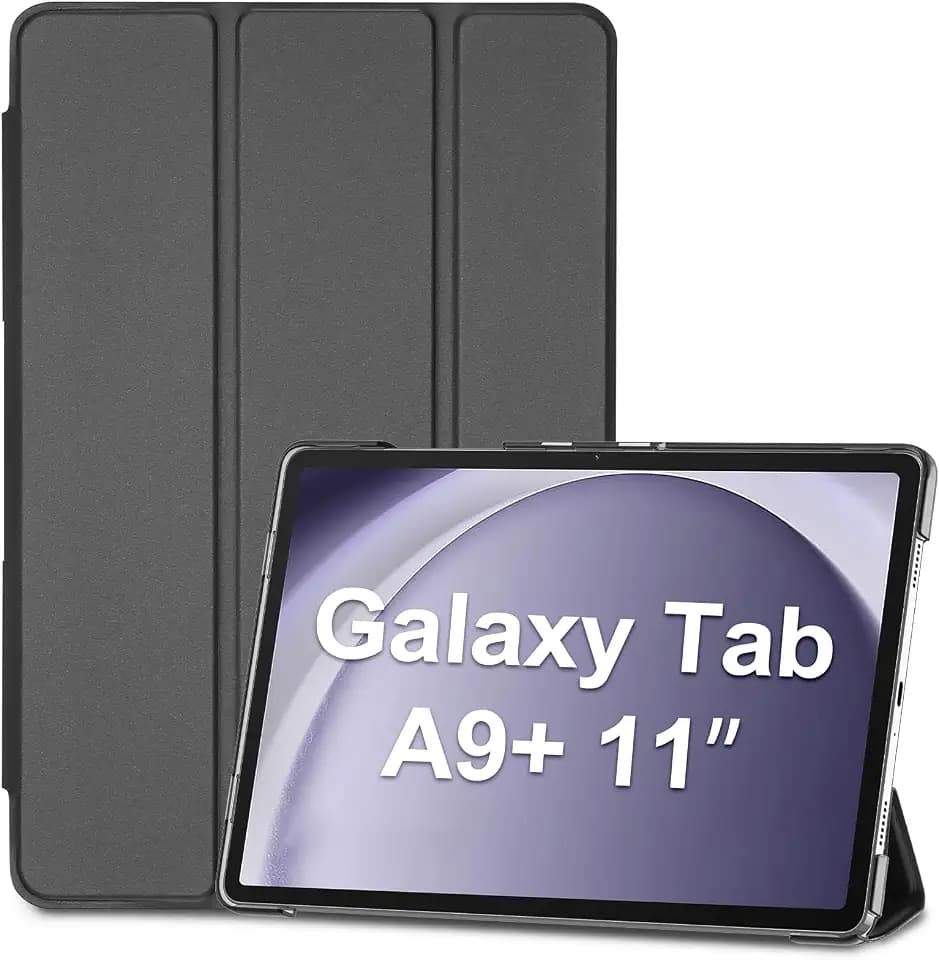 ProCase Hülle für Samsung Galaxy Tab A9+ / A9 Plus 11 Zoll 2023 (SM-X210), Dreifache Schutzhülle Case für 11" Galaxy Tab A9+/A9 Plus, Dünn Leicht Smart Cover mit Translucent Frosted Rückhülle -Schwarz