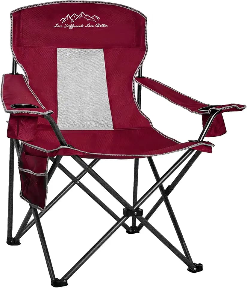 Folding Camping Chair Mesh Back Portable Breathable Outdoor Chairs with Carry Bag & Cup Holder for Camping, Beach, Fishing, Sports, Patio, Red