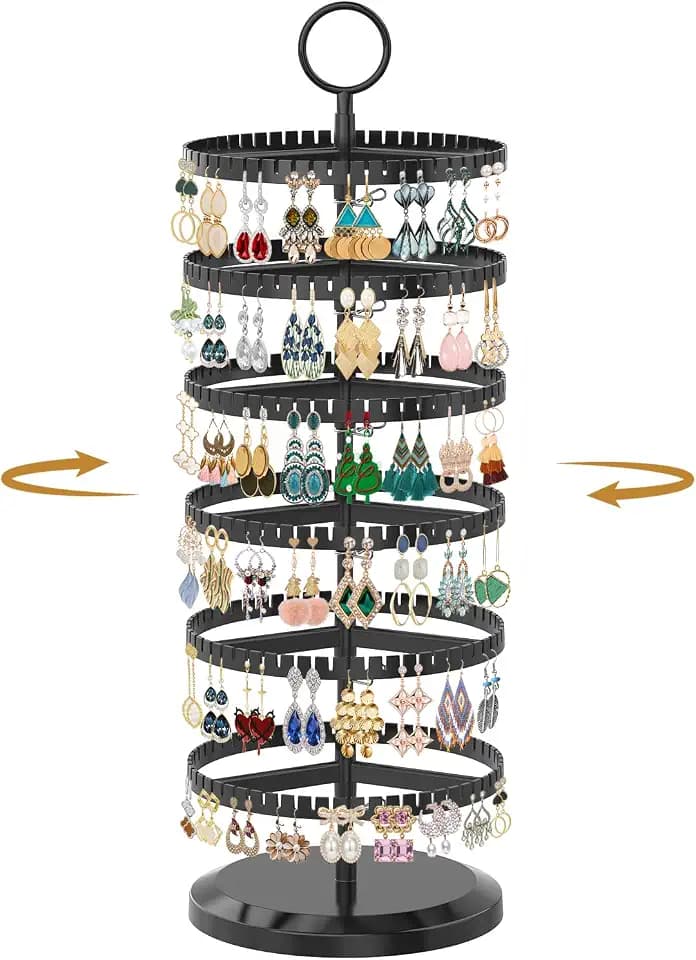 MODOWEY Rotating Earring Holder Organizer Adjustable Display, 6 Tiers Black