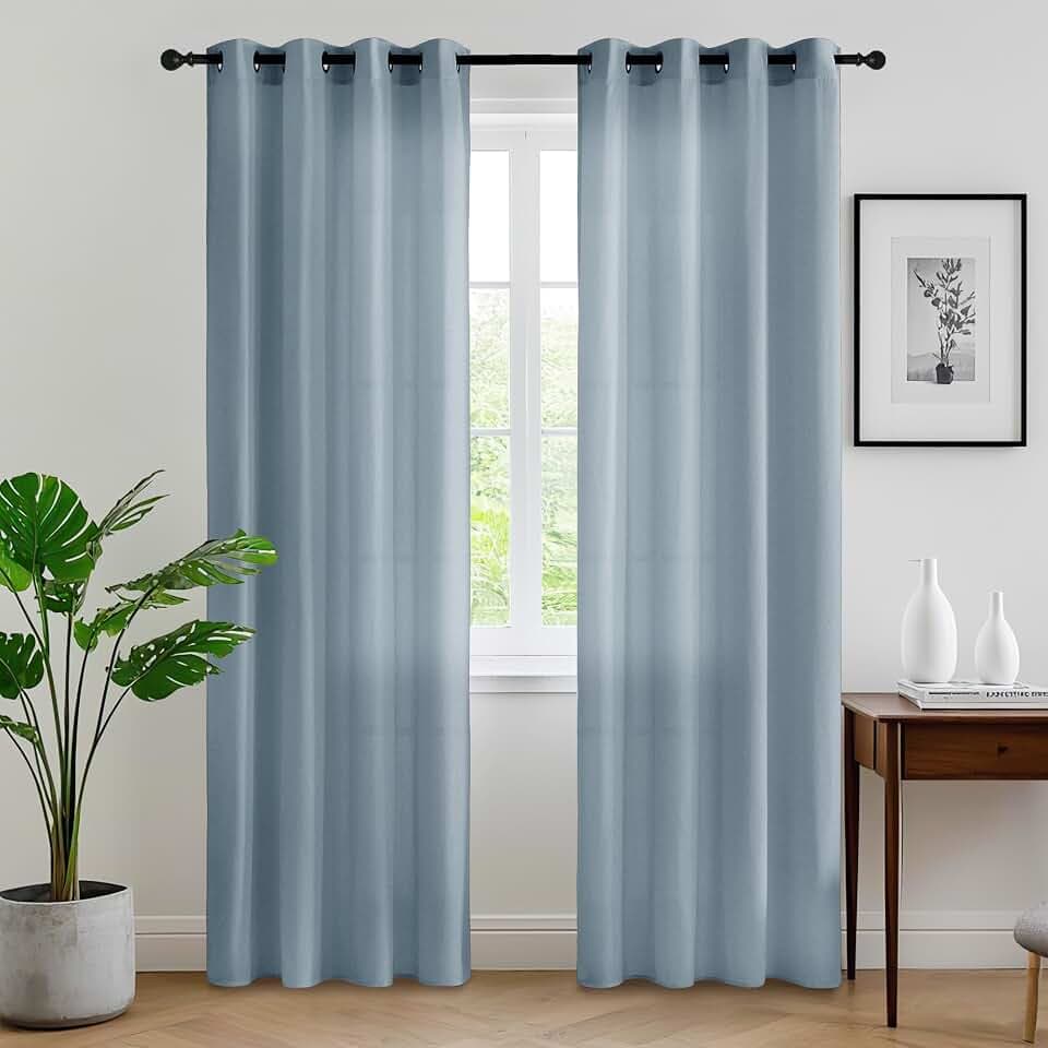 RYB HOME Stone Blue Sheer Curtains for Bedroom Living Room 84 inches Long