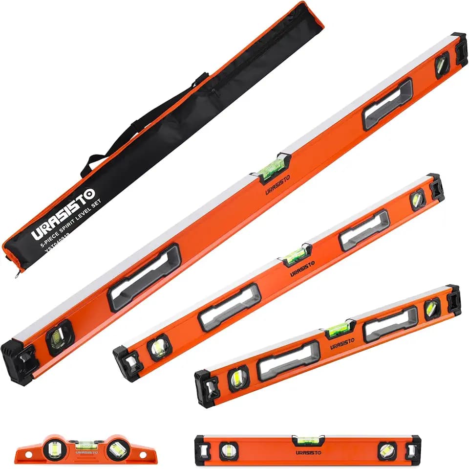 URASISTO 5-teiliges Wasserwaagen-Set, 25cm, 40cm, 60cm, 80cm, 120cm Nivellierset mit magnetischem Torpedoniveau, 45°/90°/180° Blasenmessung, Aluminiumlegierungs-Niveaus mit Tragetasche