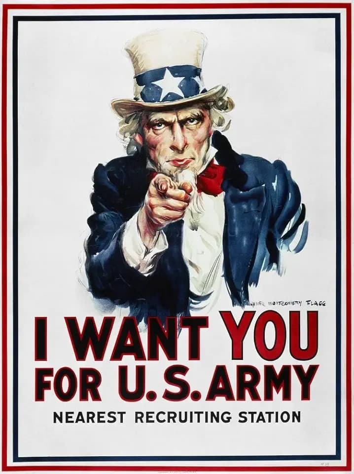 World War I Uncle Sam Njames Montgomery FlaggSNfamous I Want You US Army Recruiting Poster Of 1916 Used Again In Every Subsequent American War Poster Print by (24 x 36)