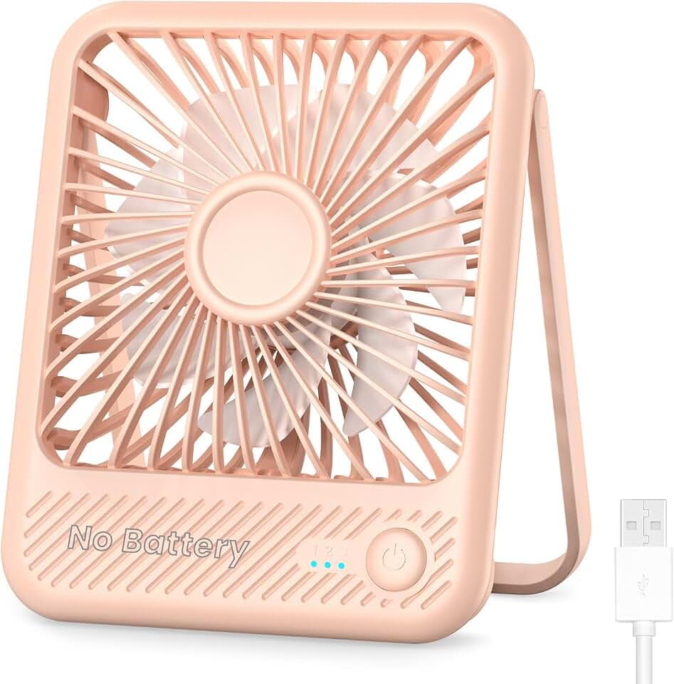 Koonie USB Desk Fan, Strong Wind Ultra Quiet Small Mini Fan, Pink