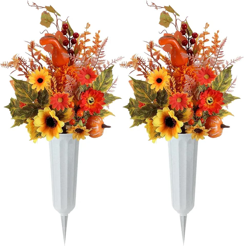 Thiccywoov 2 Sets Fall Artificial Cemetery Flowers with Vase
