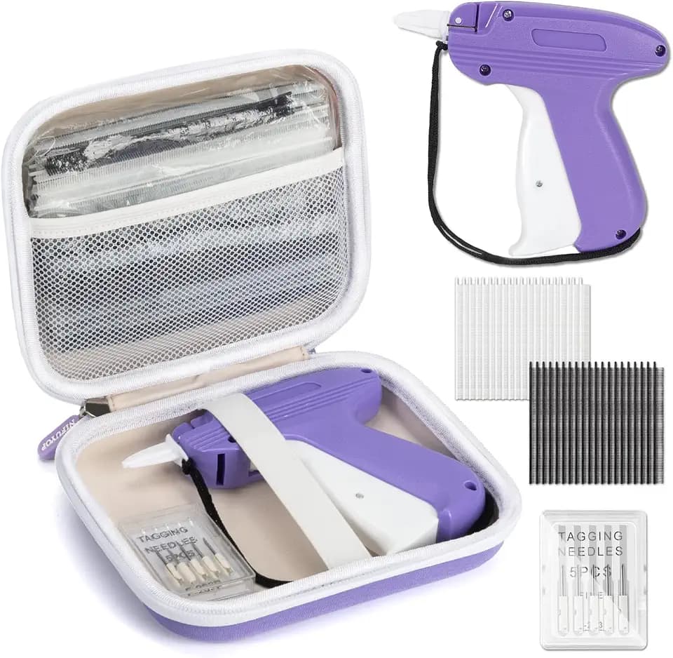 Mini Stitch Gun for Clothes, Mini Clothing Stitcher Gun with Hard Case, Speedy Clothing Sewing Quick Stitch Gun Stitchy Fixer, Tagging Gun Kit with 5000 Black White Fasteners and 6 Needles, Purple