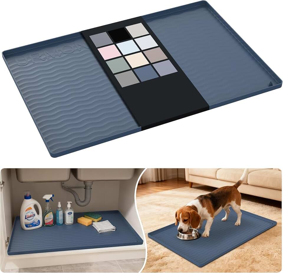 URMONA Waterproof Silicone Under Sink Mat, 28 x 19 in, Flexible Shelf Liner