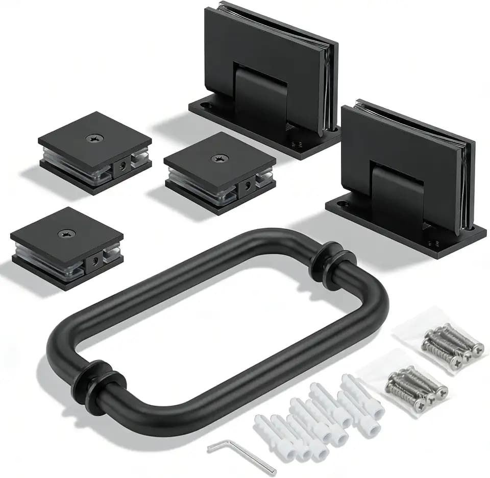 NovaNectar 8" Shower Door Handles Set, Brass Door Hinges, Matte Black