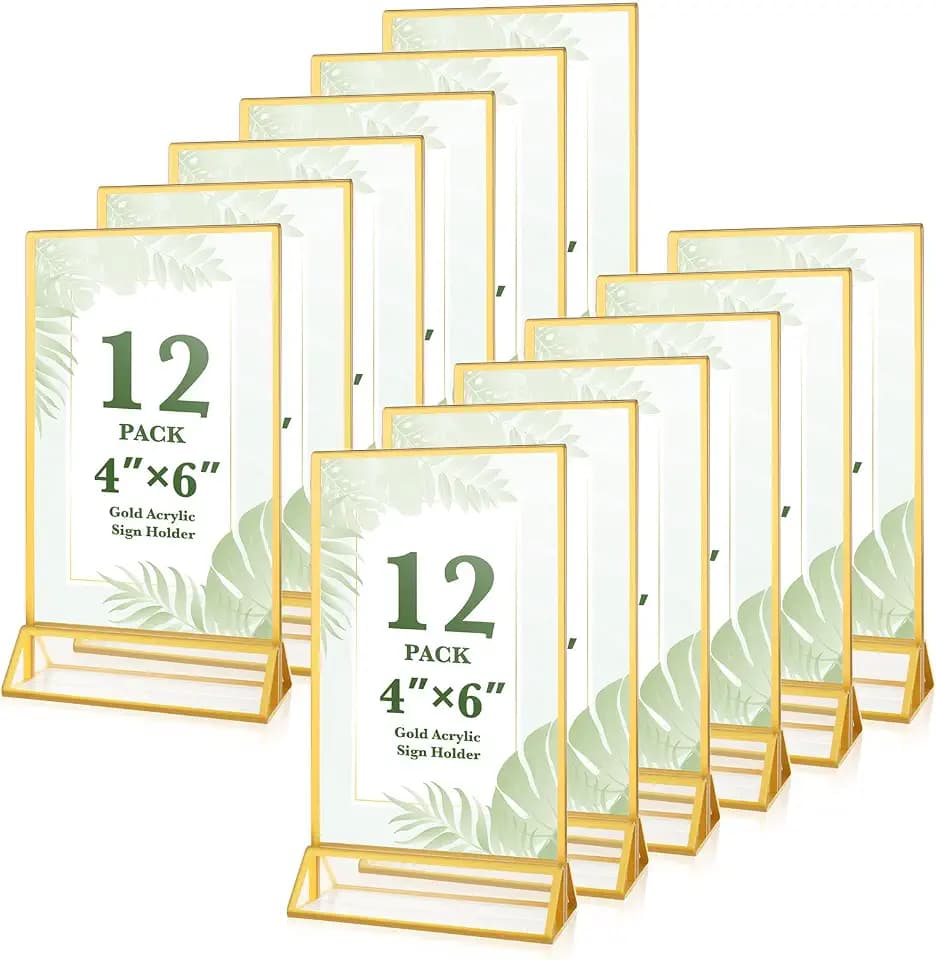 12 Pack Gold Acrylic Sign Holders 4x6 Menu Flyer Holder