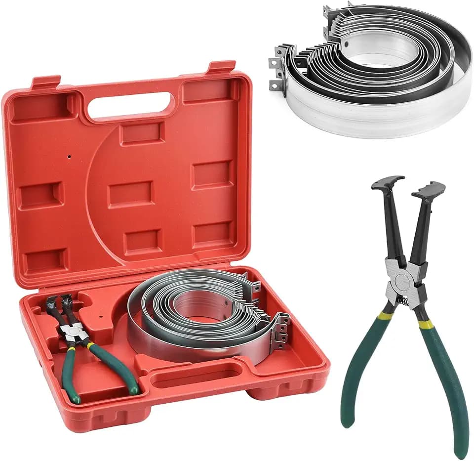 QWORK® Kolbenring Spannband Set mit Zange, 62-145 mm, für SUVs/LKWs/Traktoren/Autos, inkl. Aufbewahrungsbox