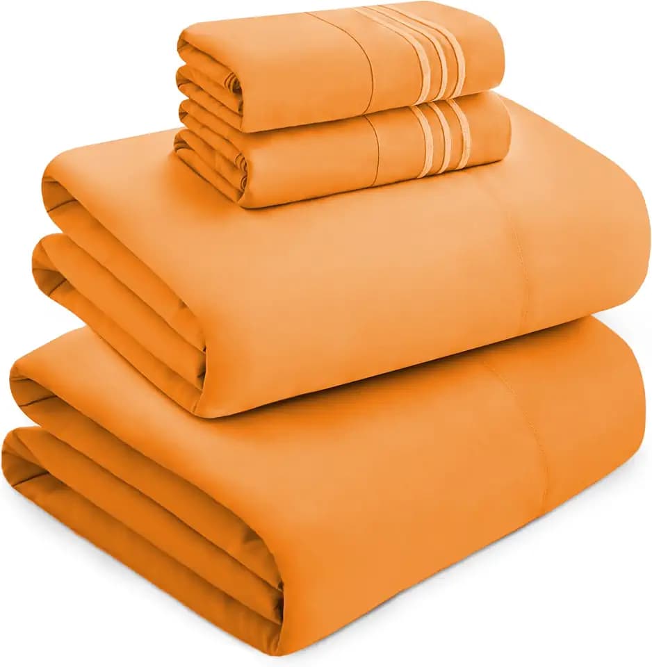 Mocassi Luxury King 4-Piece Sheet Set - 1800 Premium Hotel Quality - Easy-Fit, Wrinkle, Fade Resistant Bed Sheets and Pillowcases - All Around Elastic Fitted Sheet, Deep Pocket, Orange