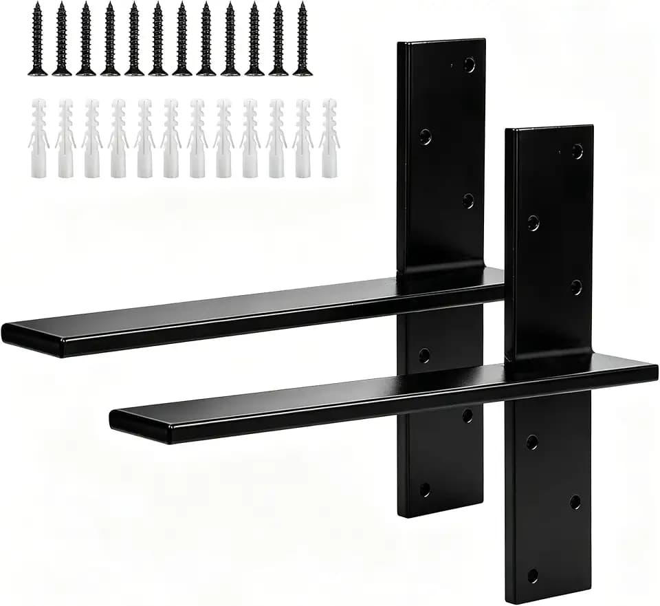 2 Pack Free Hanging T Shelf Bracket, Solid Heavy Duty Steel T Shelf Bracket with Screws, Floating Shelf Brackets, Granite Countertop Support Brackets,Powder Coated, DIY Projects (16 Inch)