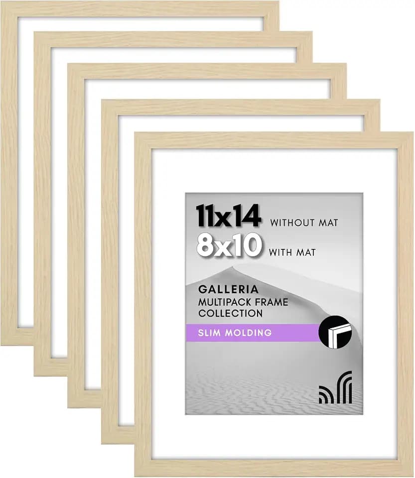 Americanflat 11x14 Picture Frame 5-Pack - Matted to 8x10 - Natural Oak