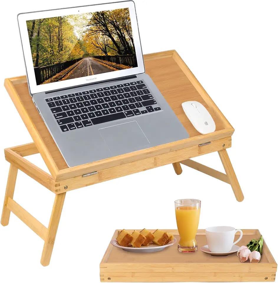 Artmeer FSC-Certified Bamboo Bed Tray Table, Tilting Top, Large, Beige