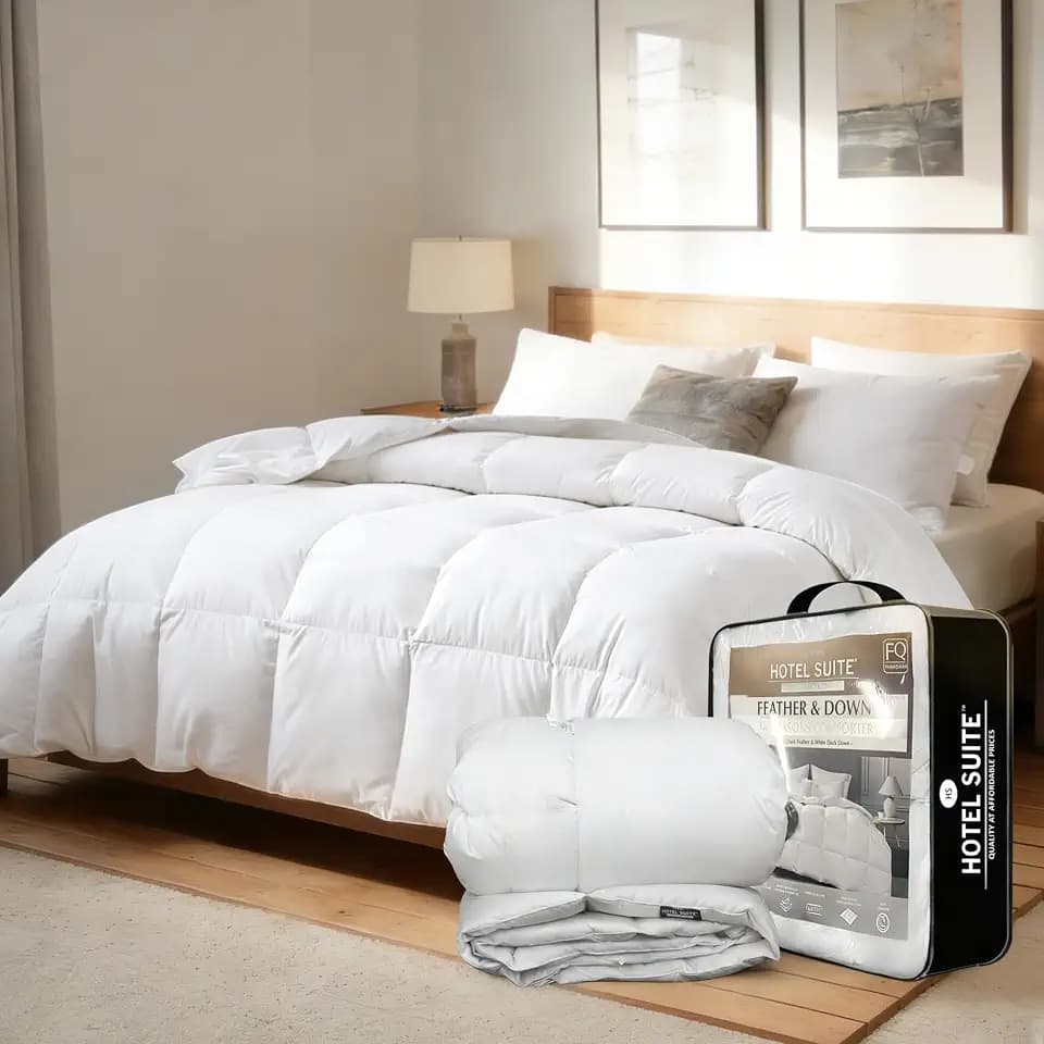 Hotel Suite Feather Down Comforter, Natural Fluffy Duvet Insert, Twin Size