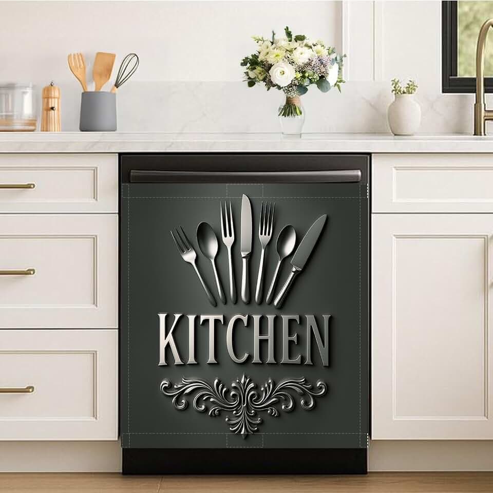 Black Kitchen Dishwasher Magnet Cover, 23x26 in Farmhouse Dishwasher Magnetic Covers Kitchen Decor Dishwasher Magnets Refrigerator Magnet Cover Fridge Panel Decal