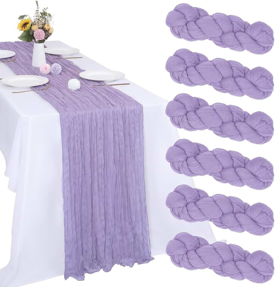6 Pack Lavender Purple Cheesecloth Table Runner 35 x 120 Inch