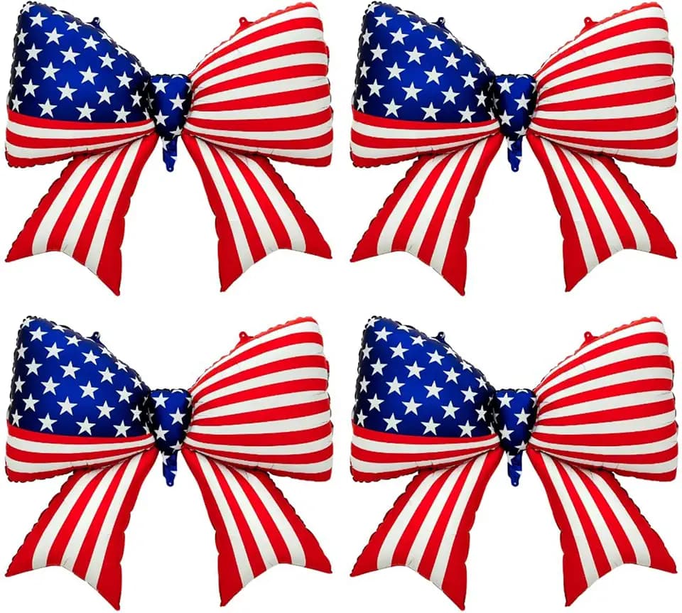 4 PCS Patriotic Bow Foil Balloons, 38 Inch Large American Flag Balloons